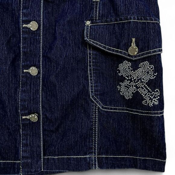 Y2K Clash Embellished Denim Dress Large Wings Cross Punk Goth Cowgirl Western - Picture 11 of 12